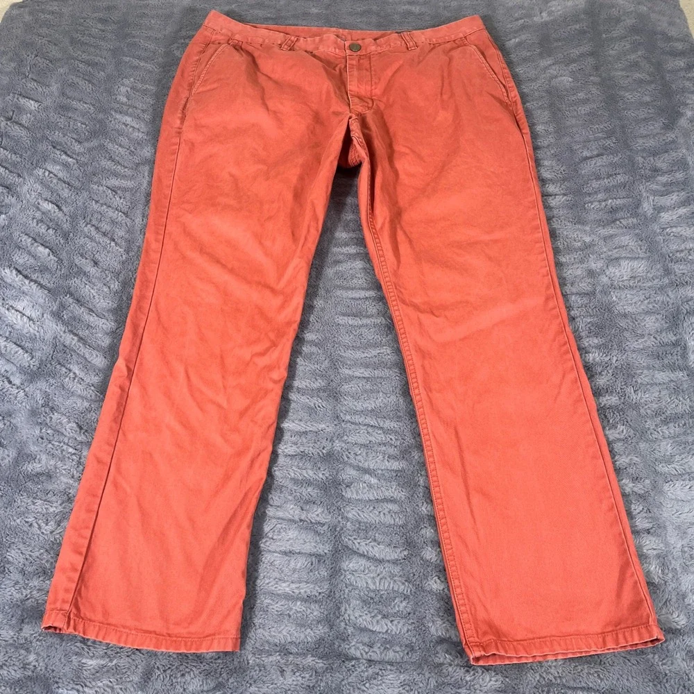 Bonobos Mens Slim Straight Chino Pants 38x30 Coral Orange Cotton Trousers AN423